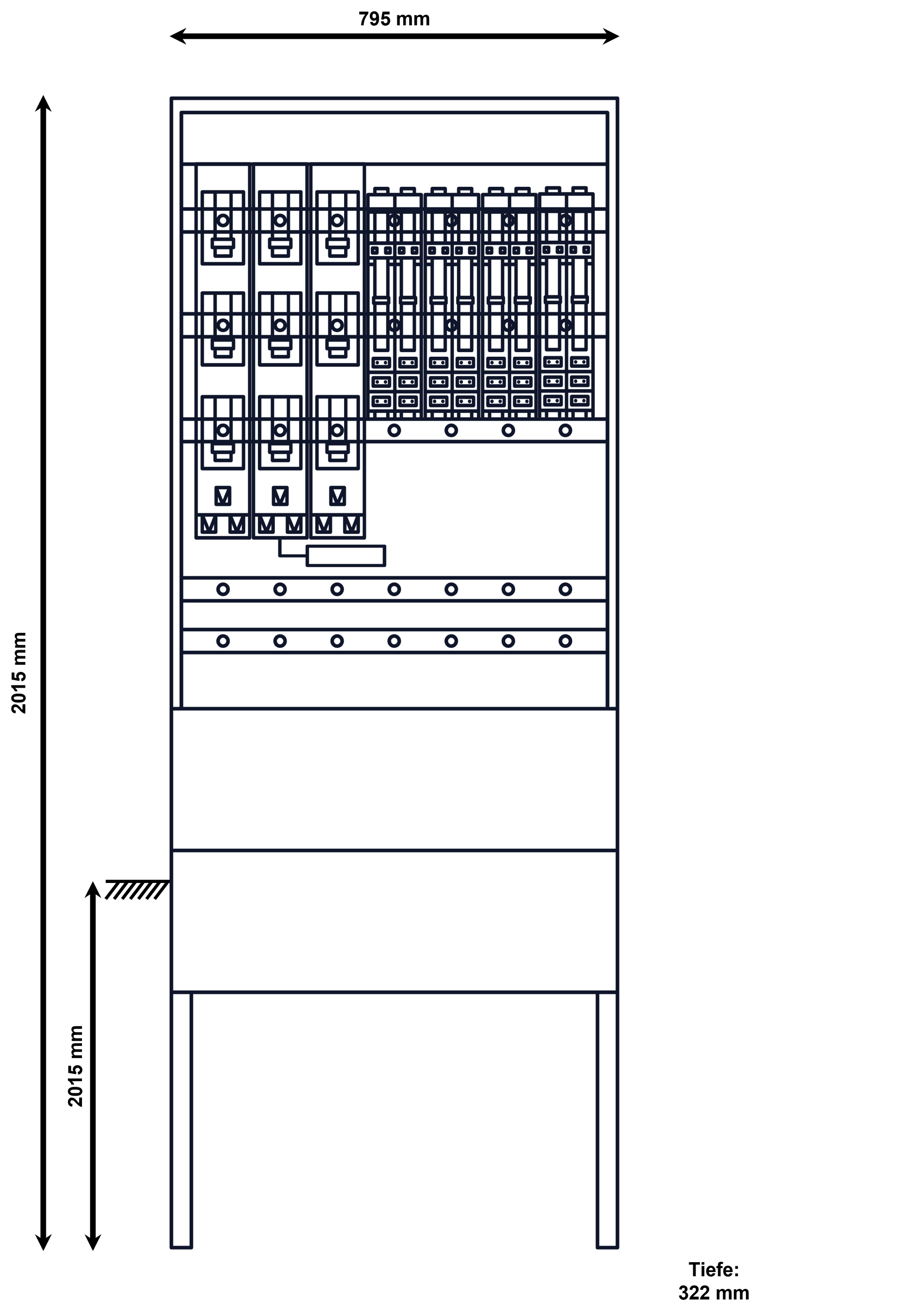 Alphatec Normkabelverteiler, 795 mm breit  (7 Leistenplätze), 3 x NH2, 8x NH00