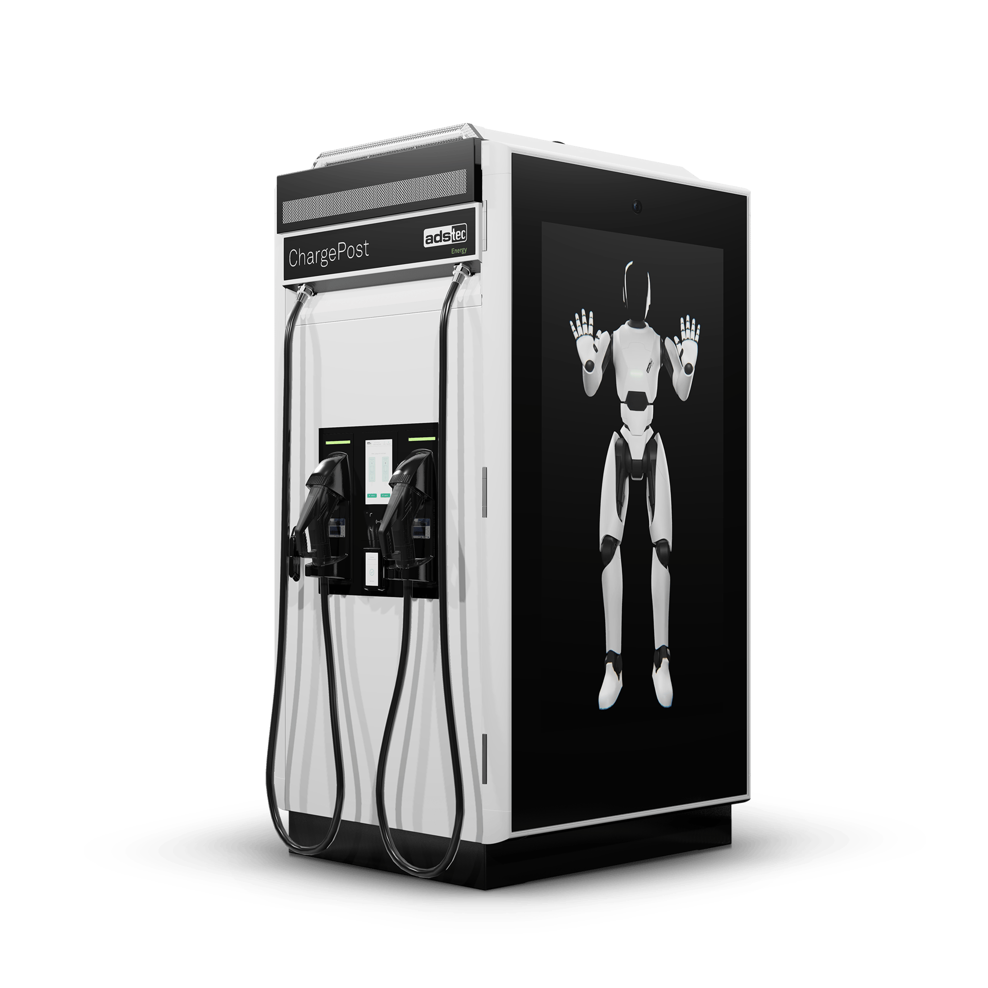 ADS-TEC Energy ChargePost DC-Ladesäule inkl. Batteriespeicher mit 2 CCS2-Ladekabel (bis zu 300 kW)