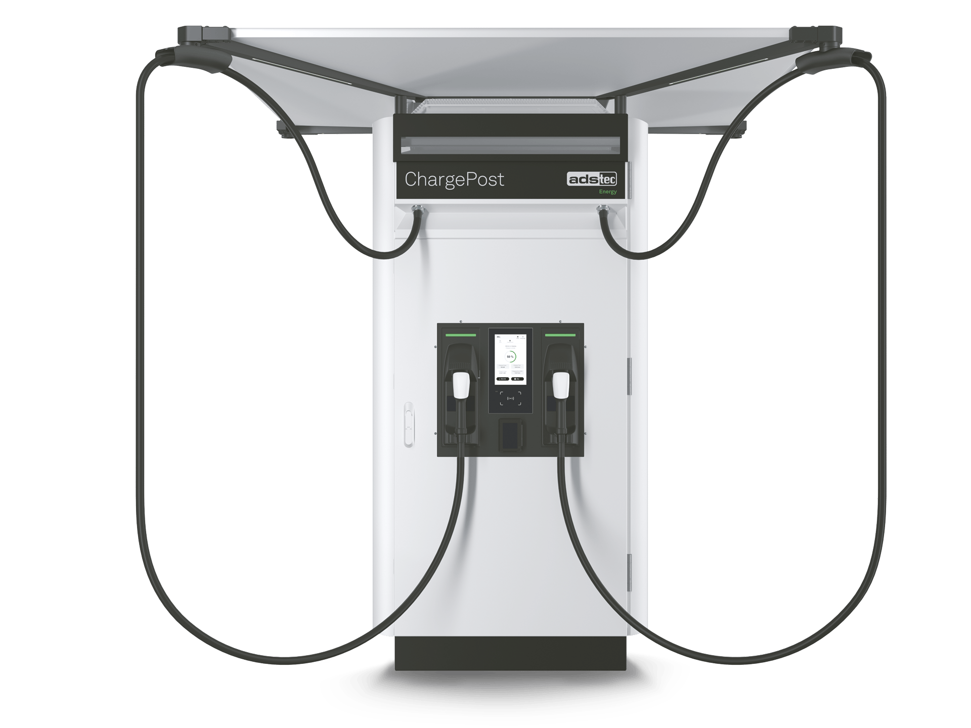 ADS-TEC Energy ChargePost DC-Ladesäule inkl. Batteriespeicher mit 2 CCS2-Ladekabel (bis zu 300 kW)