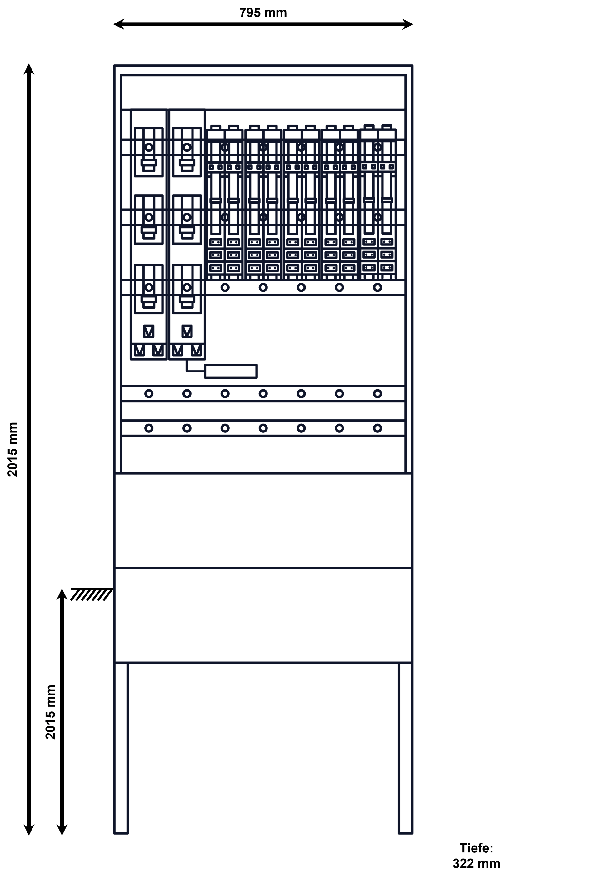 Alphatec Normkabelverteiler, 795 mm breit  (7 Leistenplätze), 2 x NH2,10x NH00