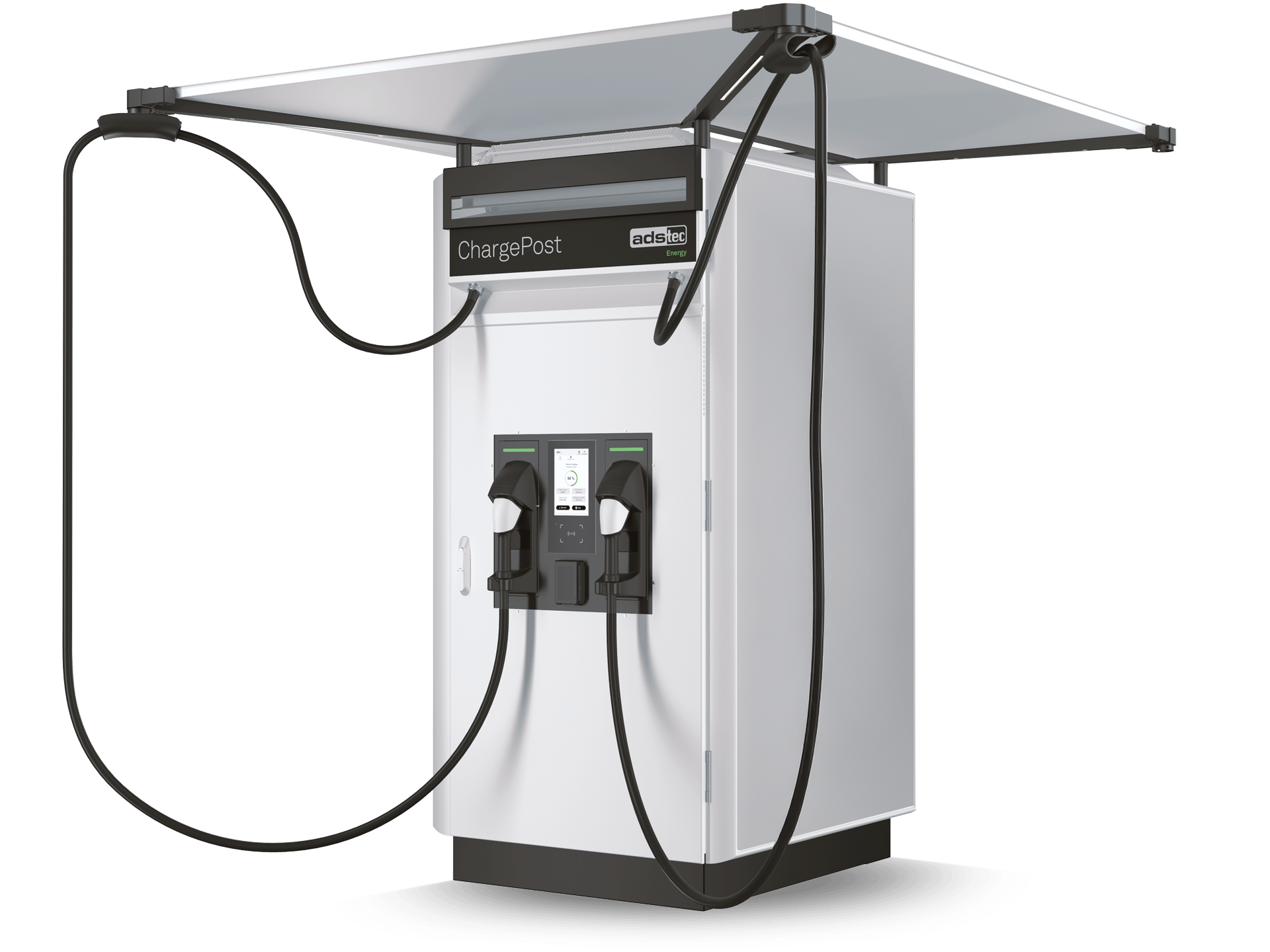 ADS-TEC Energy ChargePost DC-Ladesäule inkl. Batteriespeicher mit 2 CCS2-Ladekabel (bis zu 300 kW)