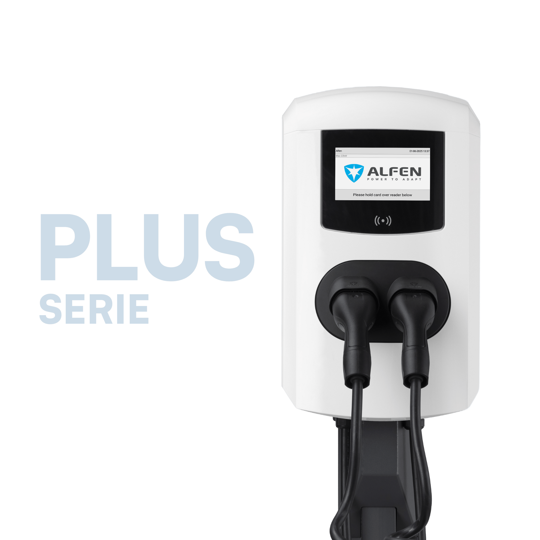 Alfen Eve Double Plus Wallbox mit 2 Typ 2-Ladekabeln spiralisiert (bis 22 kW, MID)