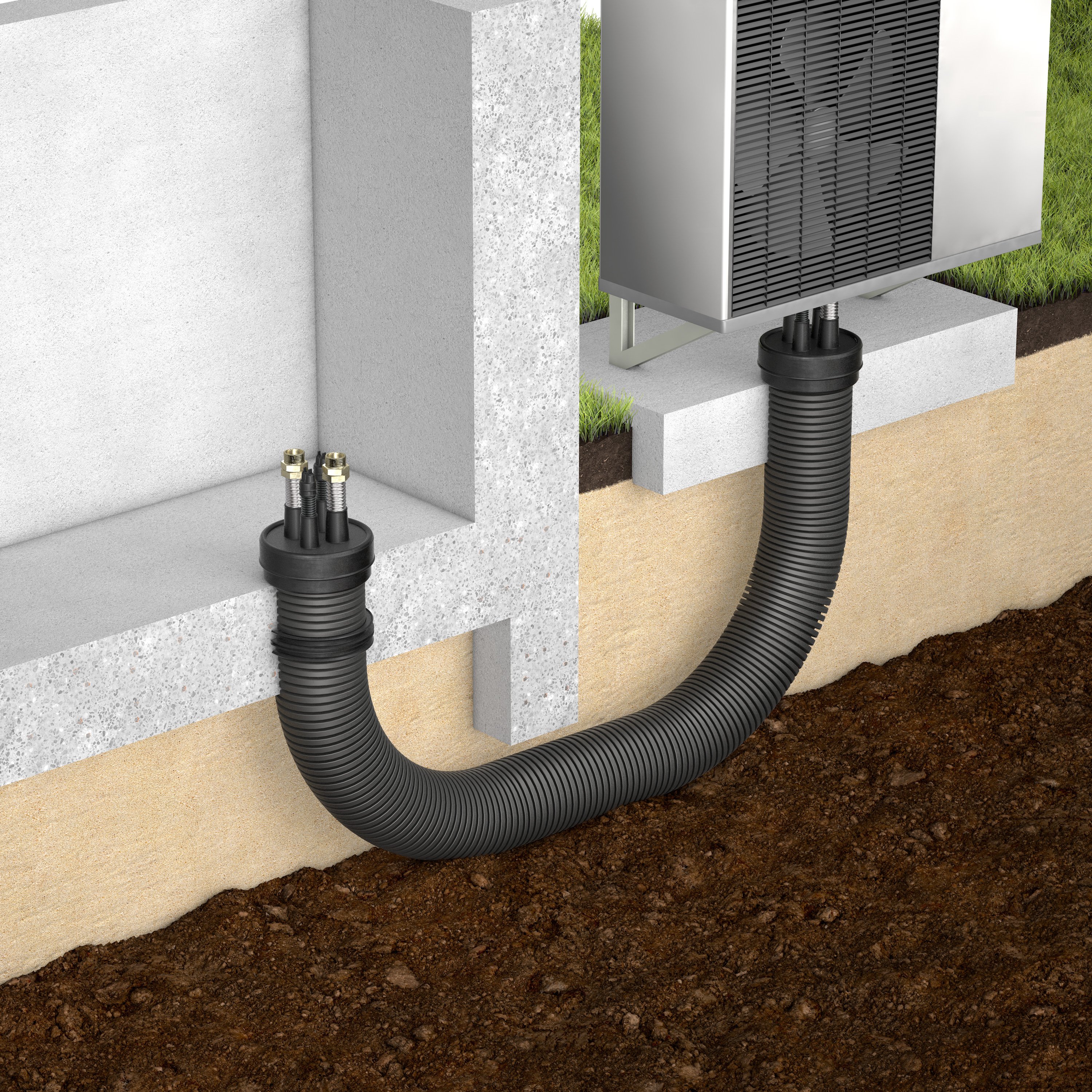 DOYMAfix® Connect HP/P Pro - Bodenplatteneinführung für Wärmepumpen / Edelstahlwellrohr DN 40 / Schlauchlänge 10m