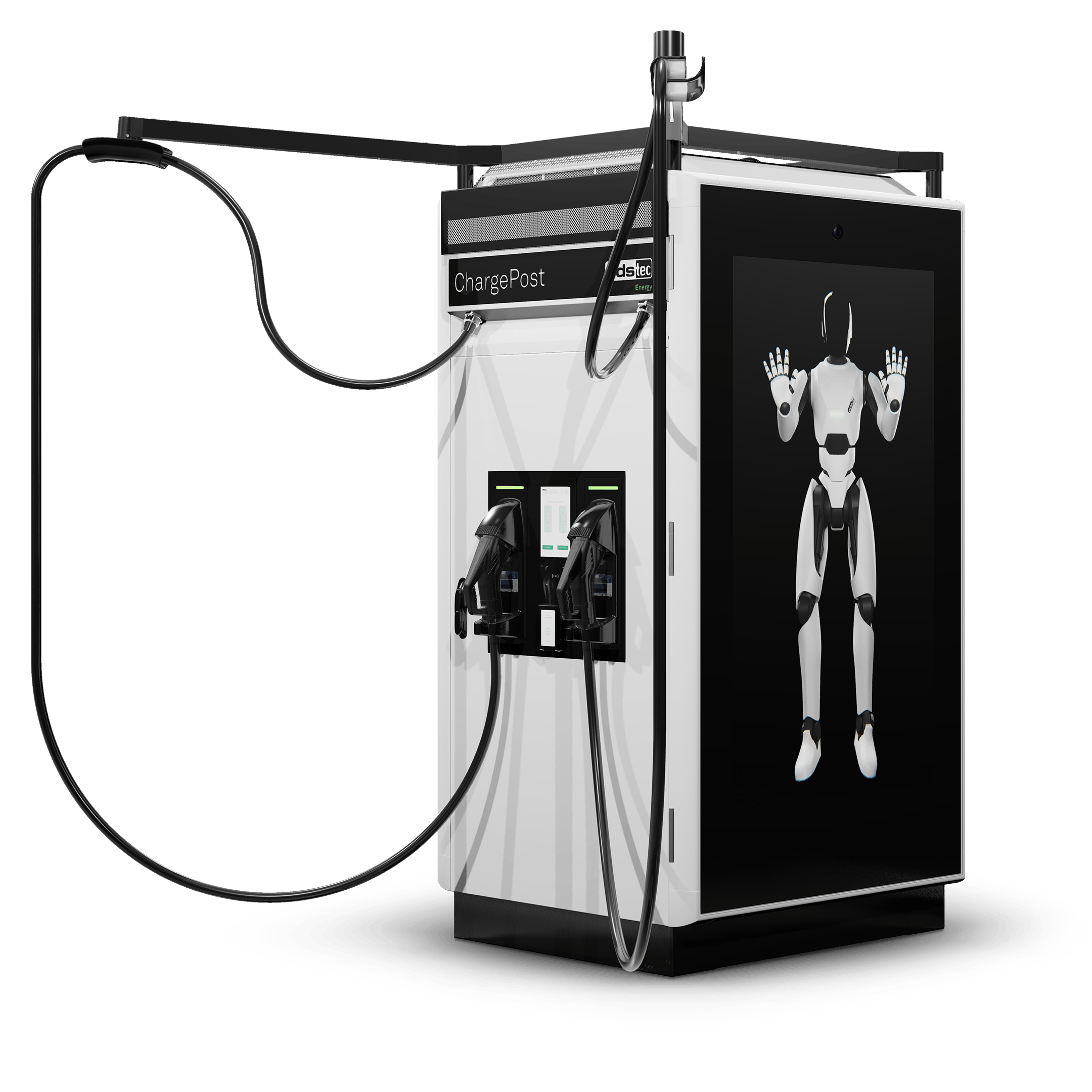ads-tec ChargePost DC-Ladesäule inkl. Batteriespeicher mit 2 CCS2-Ladekabel (bis zu 300 kW)