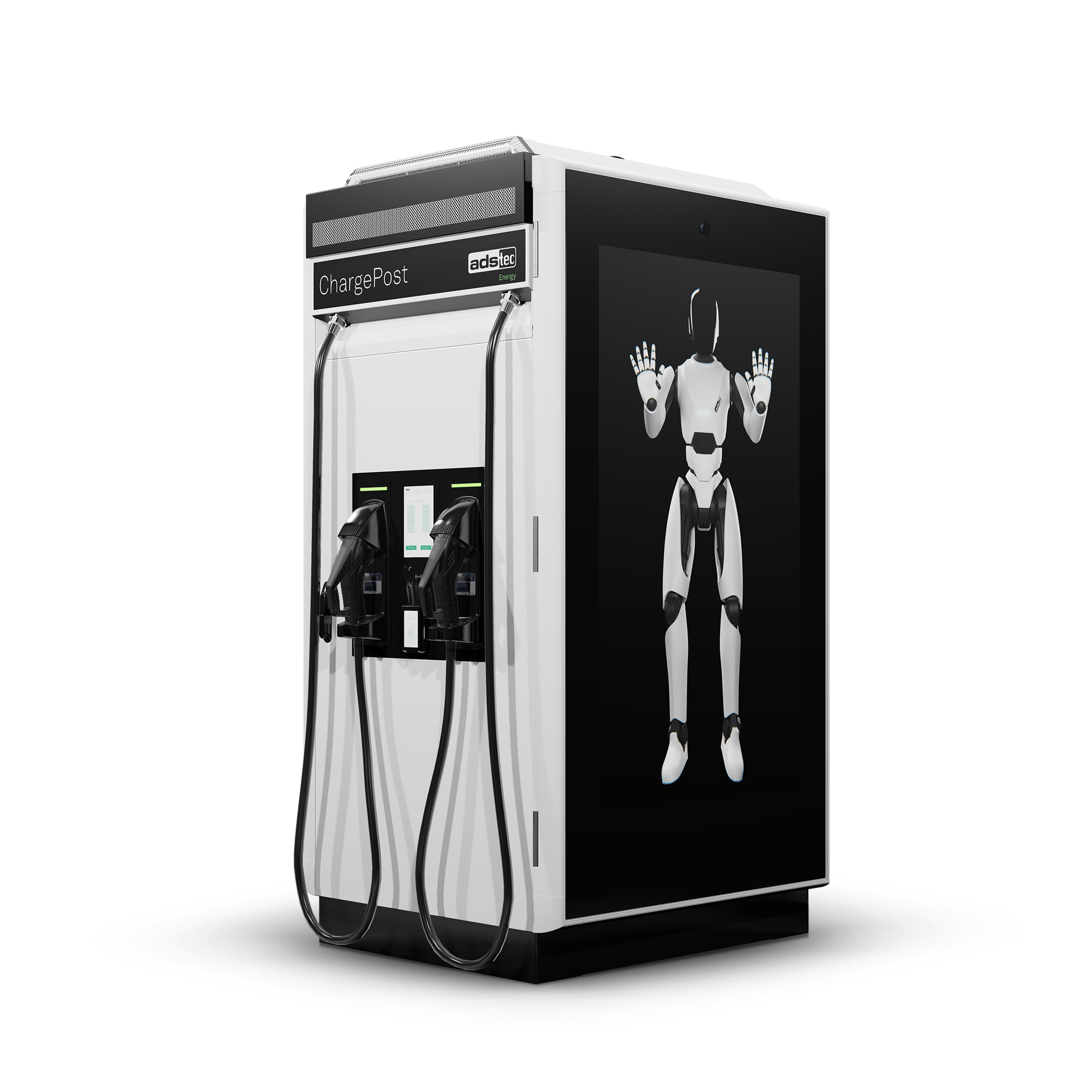 ads-tec ChargePost DC-Ladesäule inkl. Batteriespeicher mit 2 CCS2-Ladekabel (bis zu 300 kW)