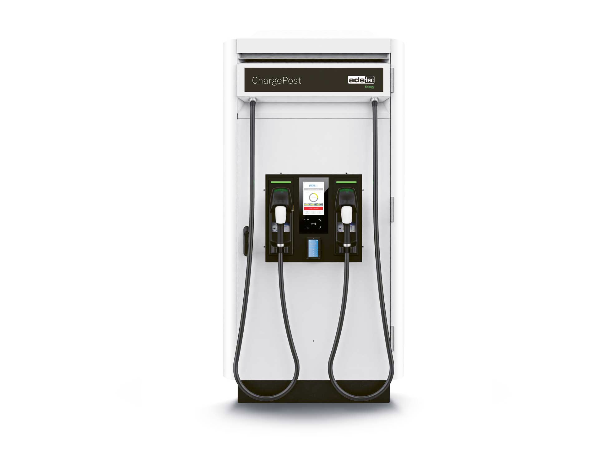 ADS-TEC Energy ChargePost DC-Ladesäule inkl. Batteriespeicher mit 2 CCS2-Ladekabel (bis zu 300 kW)