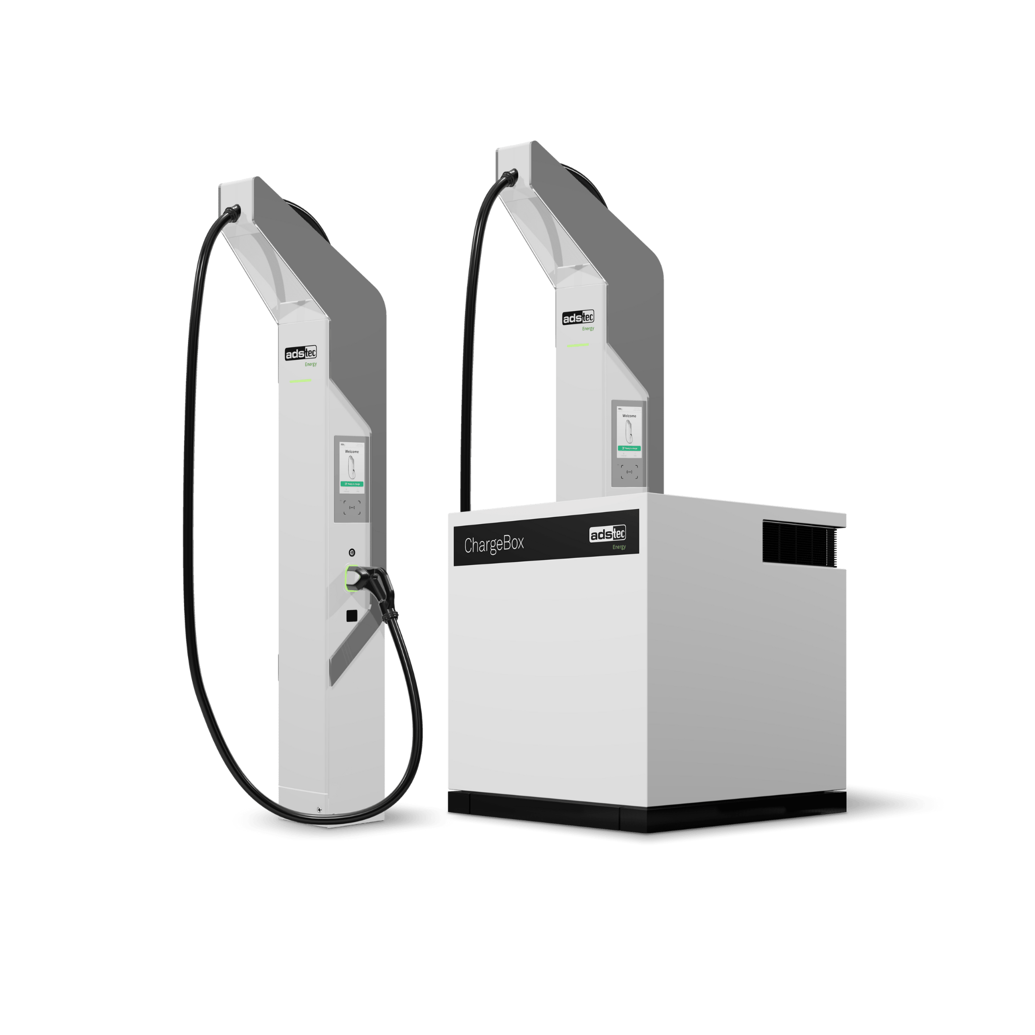 ADS-TEC Energy ChargeBox DC-Ladesäule (bis 320 kW) mit externem Batteriespeicher (140 kWh)