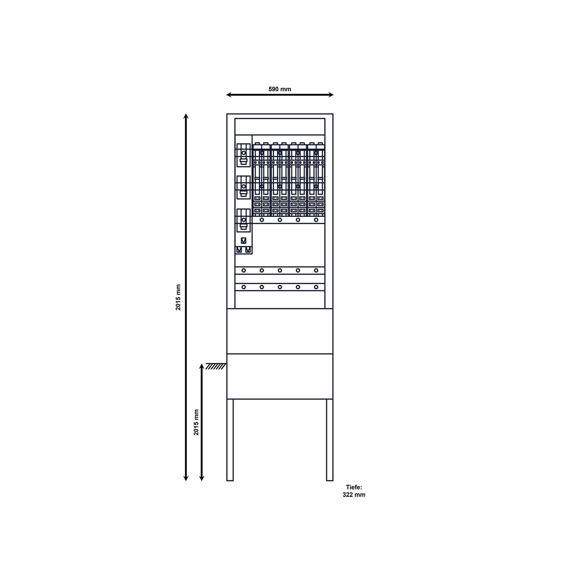 Normkabelverteiler, 795 mm breit  (7 Leistenplätze), 2 x NH2,10x NH00