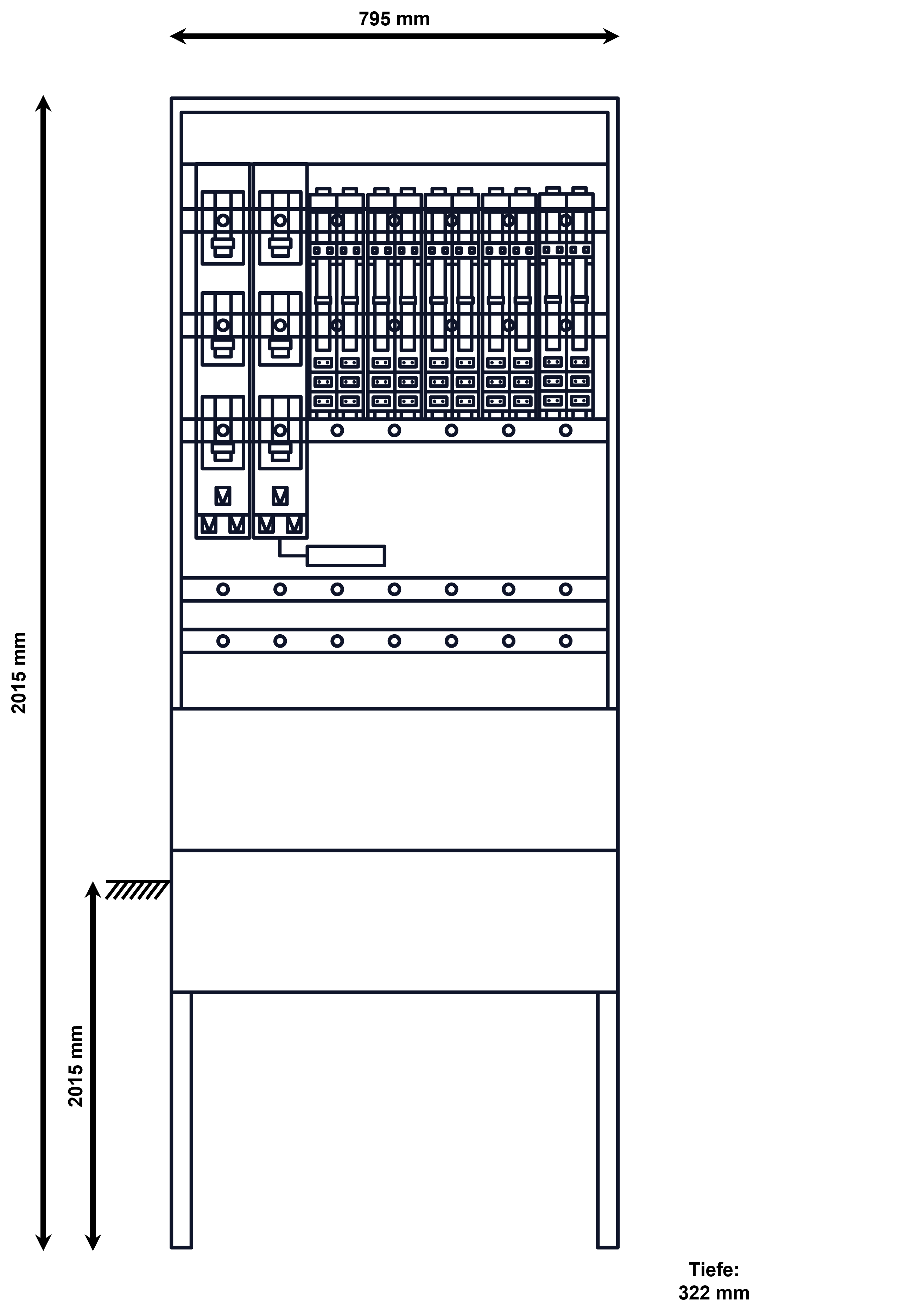 Alphatec Normkabelverteiler, 795 mm breit  (7 Leistenplätze), 2 x NH2,10x NH00