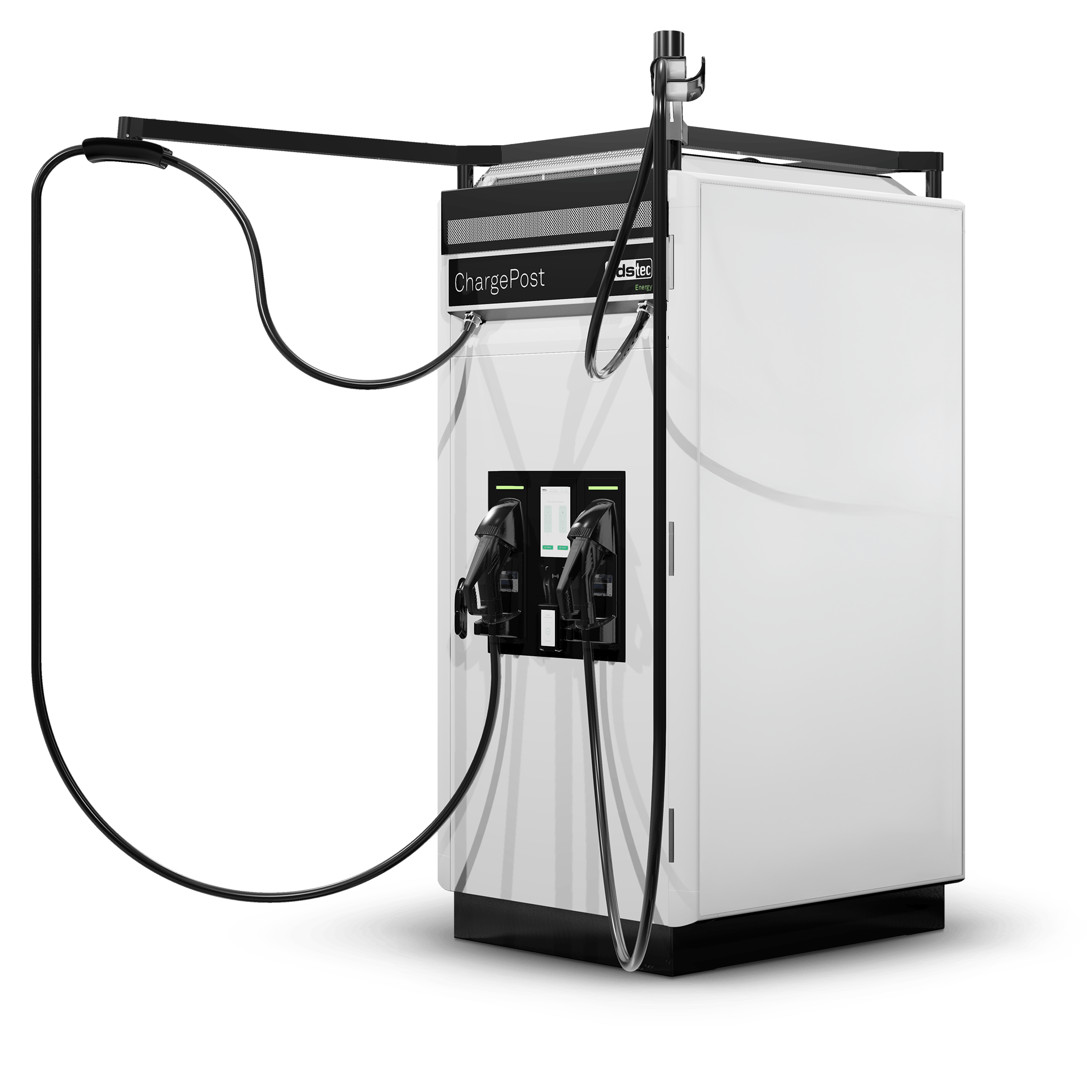 ADS-TEC Energy ChargePost DC-Ladesäule mit ads-tec ChargePost DC-Ladesäule inkl. Batteriespeicher mit 2 CCS2-Ladekabel (bis zu 300 kW)