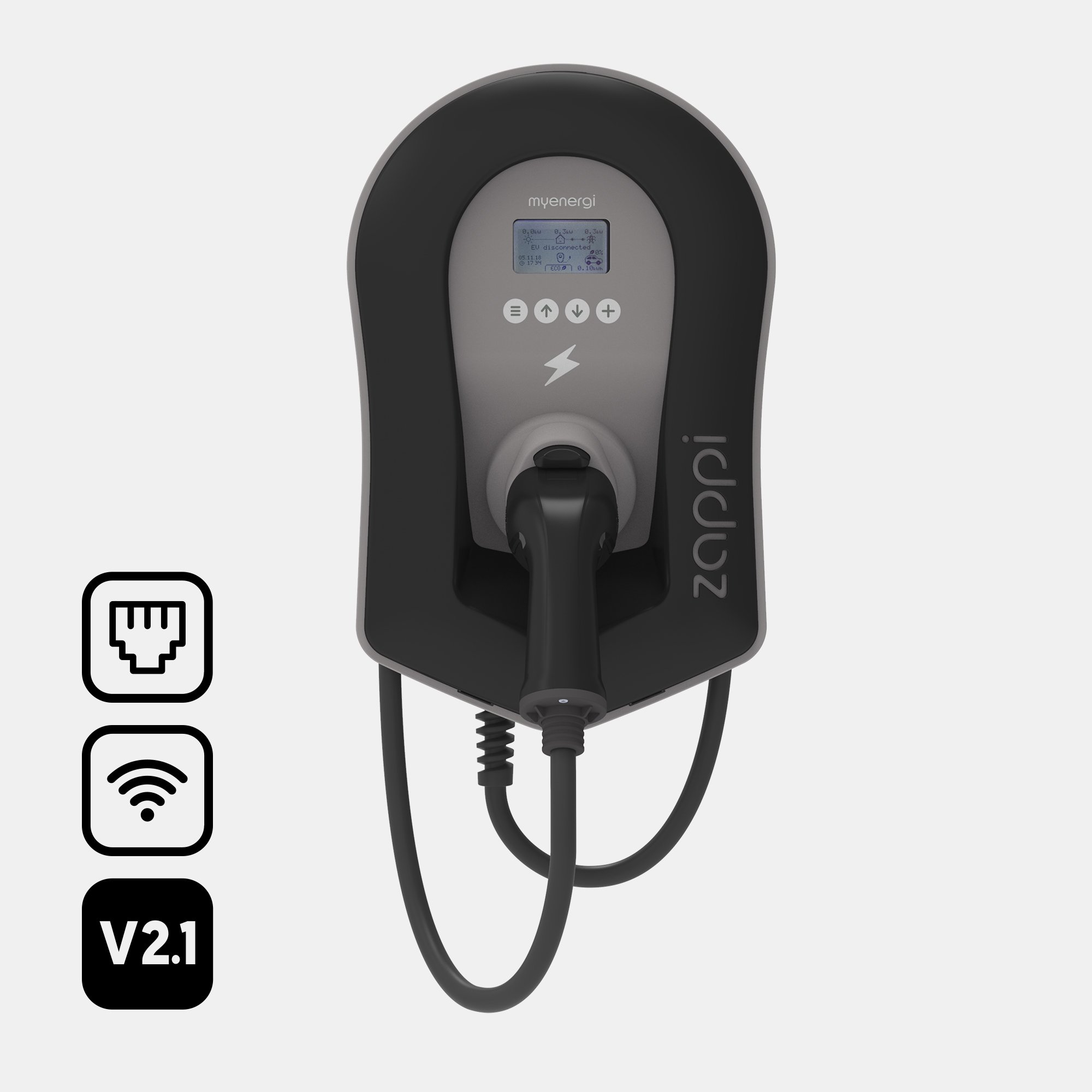 myenergi zappi Wallbox V2.1 (bis 22 kW) mit Typ 2-Ladekabel