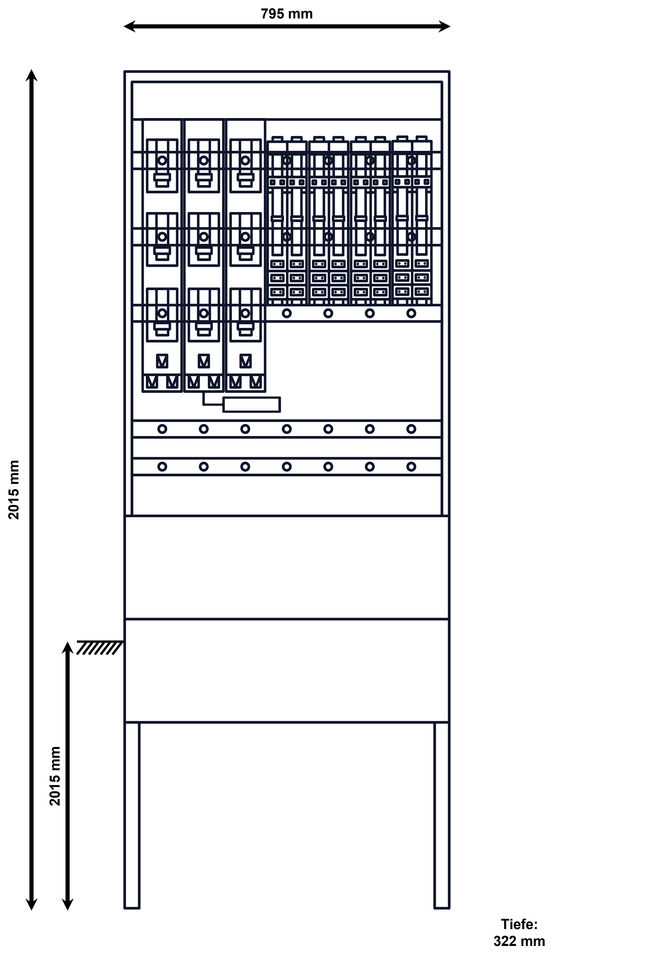Alphatec Normkabelverteiler, 795 mm breit (7 Leistenplätze), 3 x NH2, 8x NH00