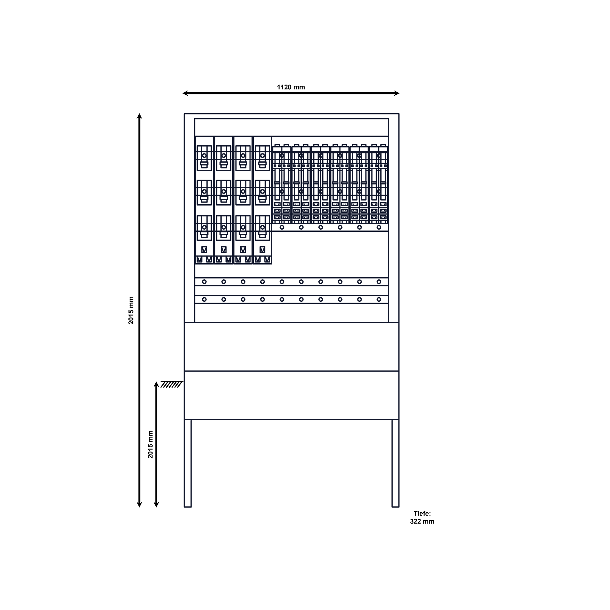 Alphatec Normkabelverteiler, 1120 mm breit (10 Leistenplätze), 4 x NH2, 12x NH00